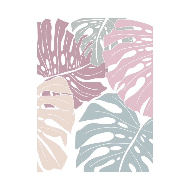 Abstract Pastel Colors Monstera Leaves by gusstvaraonica