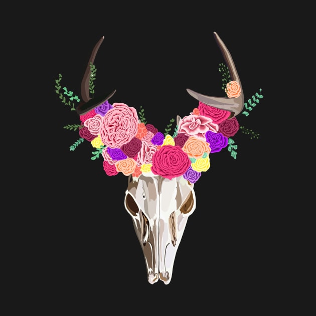 Floral Deer Skull by Elizabeth Karlson Art