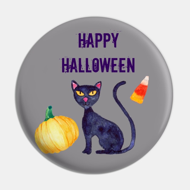 Happy Halloween Black Cat Pumpkin Pin by swagmaven