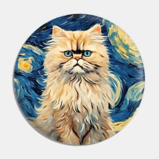 Persian Cat Breed Painting in a Van Gogh Starry Night Art Style Pin