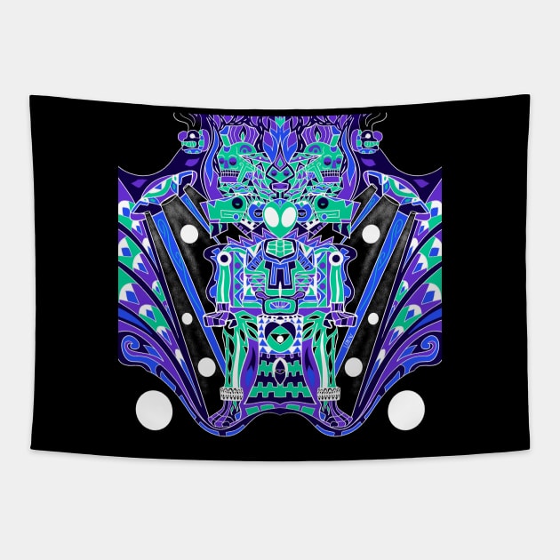 mictlan the alien throne ecopop space traveler to hell underworld pattern Tapestry by jorge_lebeau