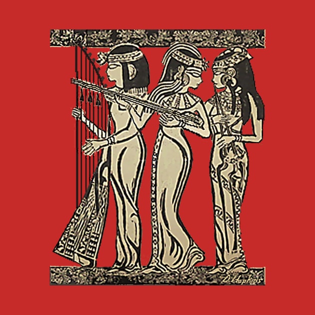 Block print of Egyptian girl musicians by squarepear