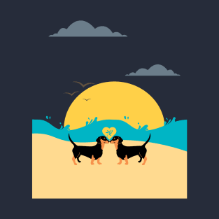 Summer Beach with Sun for Dachshund Lovers T-Shirt