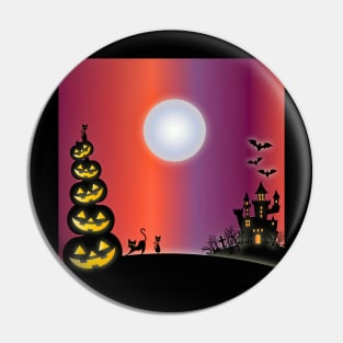 Halloween Pumpkins & Cats & Haunted House Pin