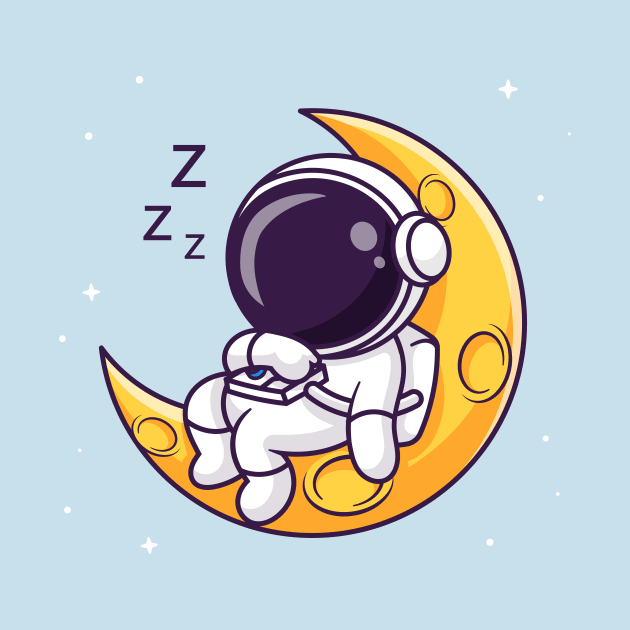 Cute Astronaut Sleeping On Moon Cartoon by Catalyst Labs