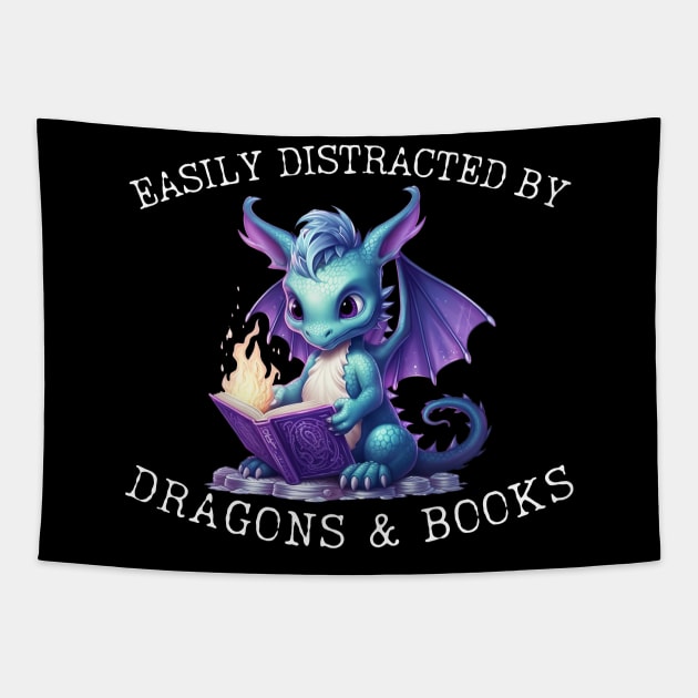 Easily Distracted By Dragons And Books Introvert Shirt Tapestry by K.C Designs