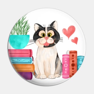 Cute cat and books Pin