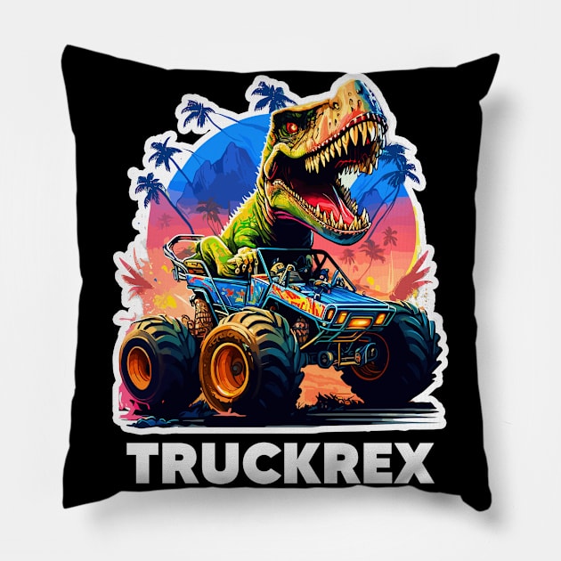 T-Rex Truck, Monster Truck - 4 Pillow by Megadorim