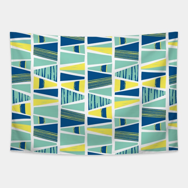 Modern Art Blue Teal Yellow Blocks Tapestry by Sandra Hutter Designs