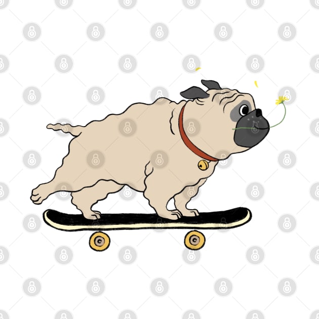 Fluffy Pug Skateboarding by bignosework