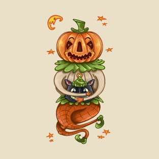 Halloween Pumpkin with Cats Head T-Shirt