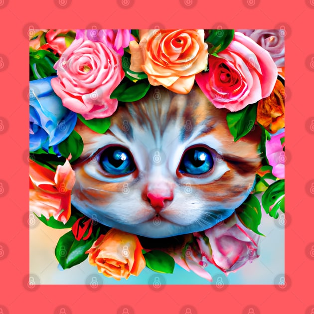 Adorable Kitten in Flowers Wreath by AnnieDreams