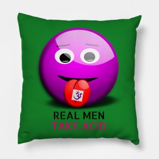 Real men take acid smiley face purple om Pillow