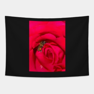 Bee bedded in a red rose Tapestry