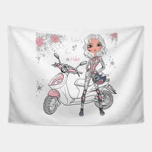 Cute girl with scooter Tapestry