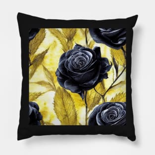 Black rose watercolor rose Pillow