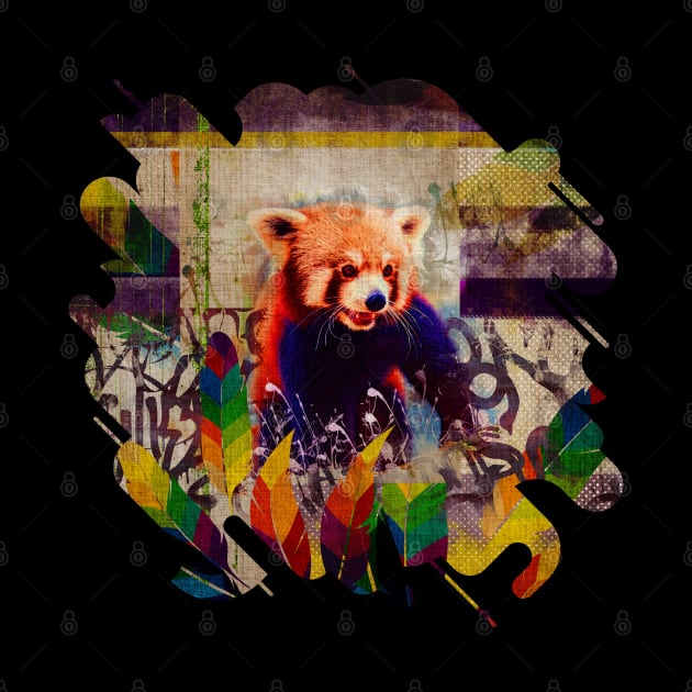 Red Panda Abstract vintage pop art composition by Nartissima