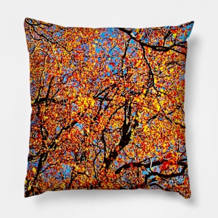 Spectacular curved branches of beech trees strewn with yellow and orange leaves Pillow