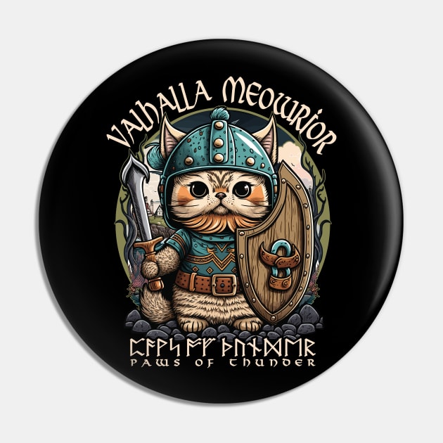 Nordic Norse Valhalla Viking Cat Warrior Pin by Apocatnipse Meow