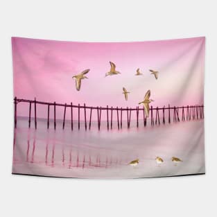 Sandpiper Birds at Sunset Tapestry