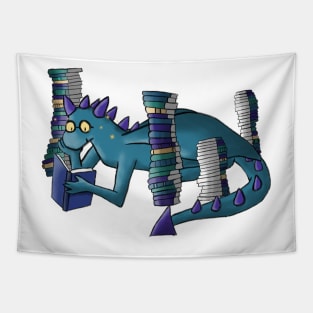 Nerd dragon with a horde of books Tapestry