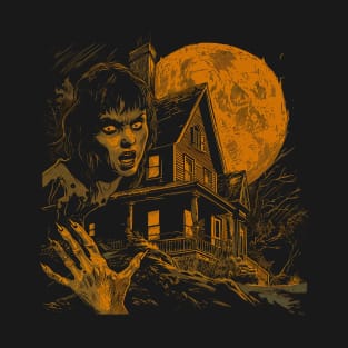 Vintage Halloween Scream Black and White Drawing Haunted House Retro Super Cool Best Gift T-Shirt