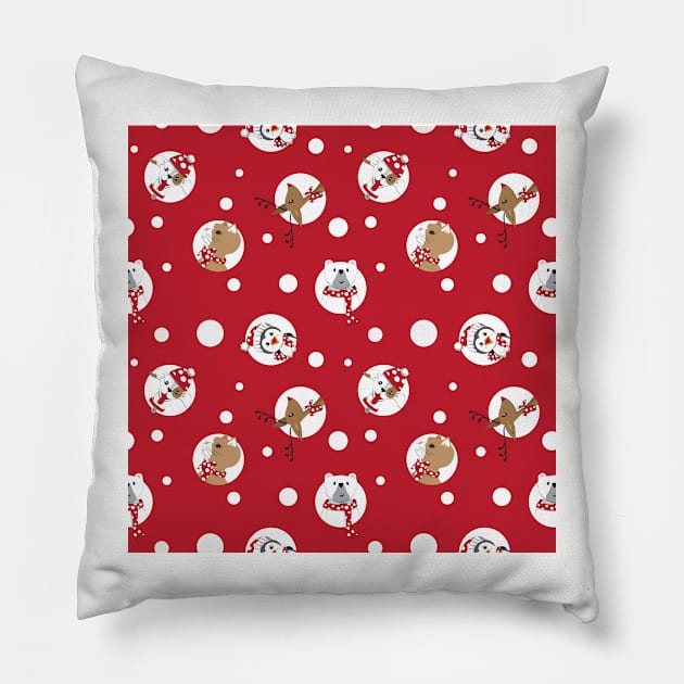 Christmas animals in white polka dots Pillow by RebecaZum