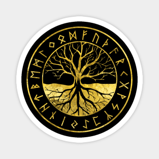 Tree of life  -Yggdrasil and  Runes alphabet Magnet