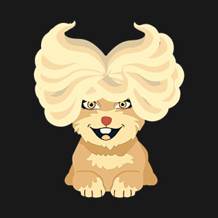 funny happy cute little dog long blonde hair T-Shirt