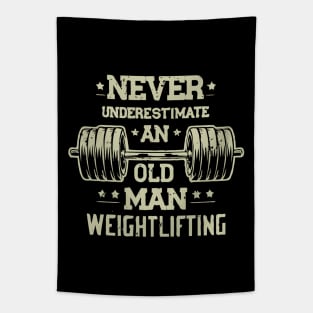 Never Underestimate An Old Man Weightlifting Tapestry