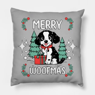 Merry Christmas dog pet puppy woof typography | Morcaworks Pillow