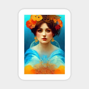 Art Nouveau Beauty in Blue and Gold, Vintage, Mucha, Gilded Age Magnet