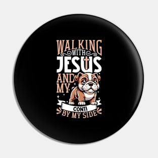 Jesus and dog - Continental Bulldog Pin