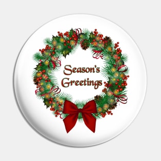 Vintage Style Wreath, SEASON'S GREETINGS In Center Pin