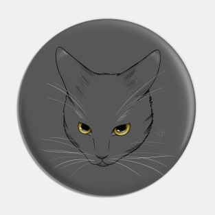 Angry Cat Yellow Eyes Line Art Pin