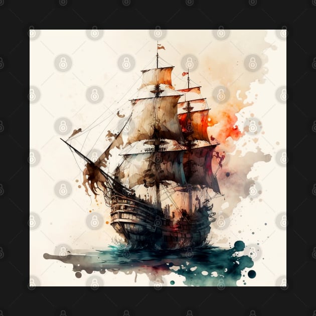 Pirate Ship watercolour by Buff Geeks Art