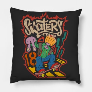 Skater Doodle vibing skating street graffiti Pillow