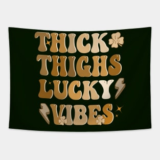 funny Thick Thighs and Lucky Vibes  retro St Patricks Tapestry