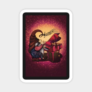 Cute hippie gnome playing music on the piano Magnet