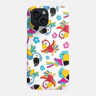 Colorful Parrots, Tropical Parrots, Birds, Flowers Phone Case