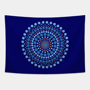 Blue Orange Mandala Dotted Tapestry