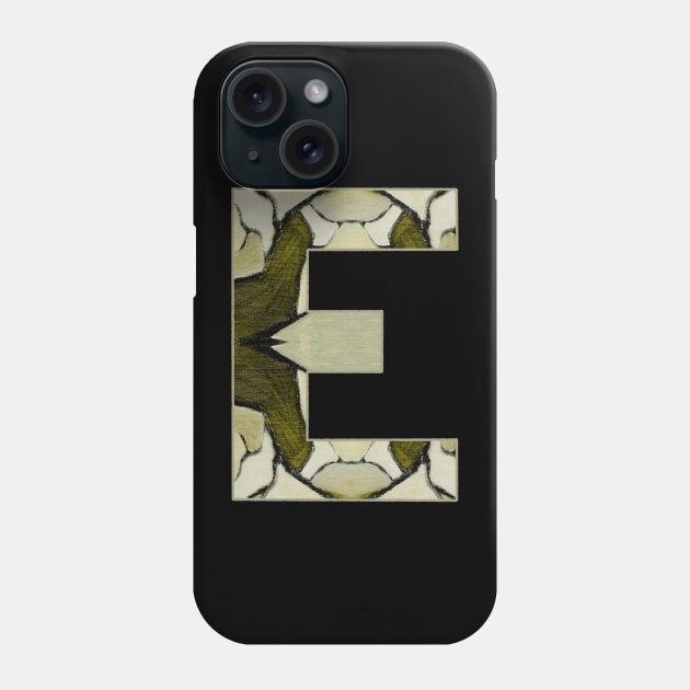 Letter E Monogram Initial Olive Green Pearl White Aesthetic Abstract Pattern Painting On Canvas Phone Case by Go Abstract Art