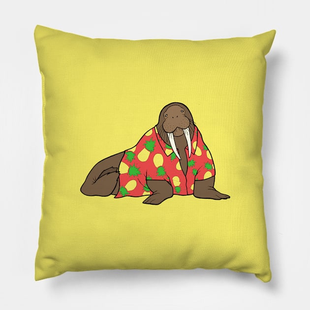 Walrus in Hawaiian shirt - red Pillow by WatershipBound