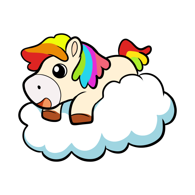 Happy Flying Rainbow Unicorn on Cloud by Irlustra Studio