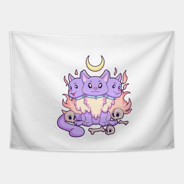 Kawaii Pastel Goth Cute Creepy 3 Headed Dog Tapestry by rogergren