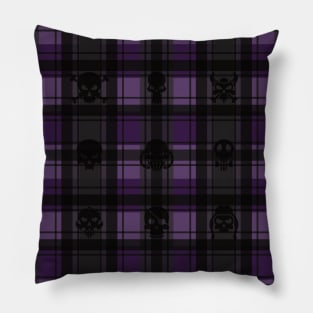 Purple and Black Skull Lumber Goth Plaid Pattern Pillow