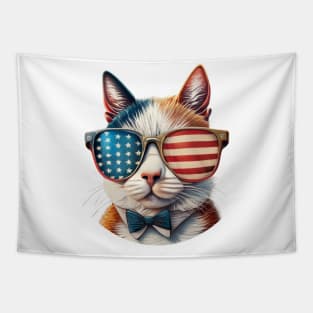 Cat With Usa Flag Sunglasses Tapestry