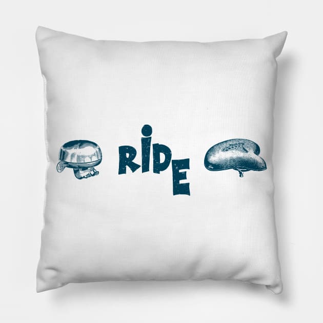 Vintage Bike Elements  with pedal, crank and bell. Ride a Bike and Enjoy the moment Pillow by Olloway