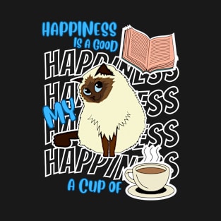 Happiness Is Balinese Cats Good Books Coffee Cute Cat Lover T-Shirt