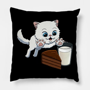 Persian Cat excited to have Chocolate Cake with Milk Pillow